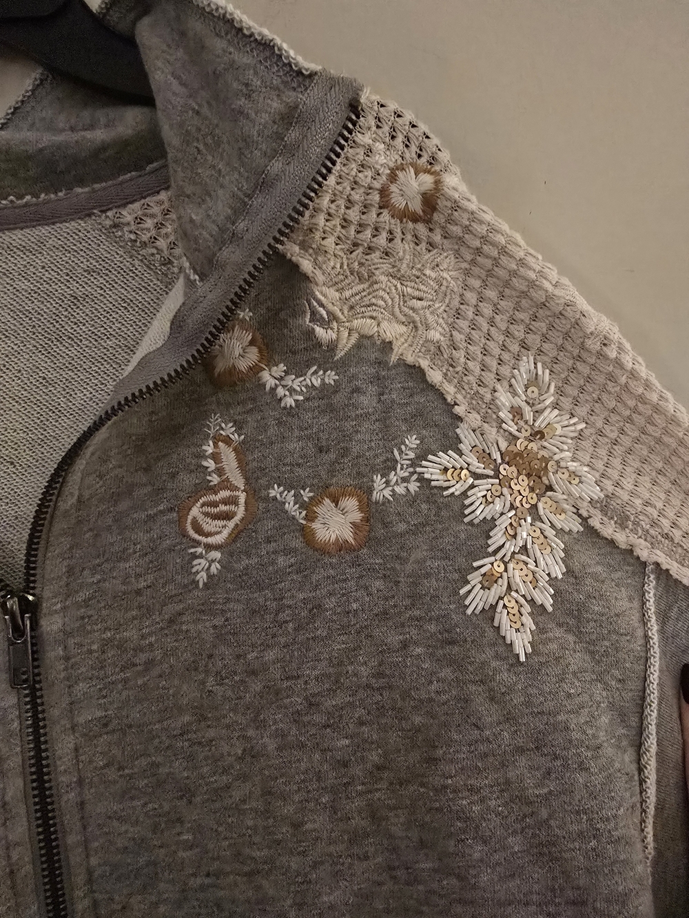 Gimmicks by BKE Gray Sweatshirt with Waffle Sleeves & Beaded Embroidery - Picture 8 of 11